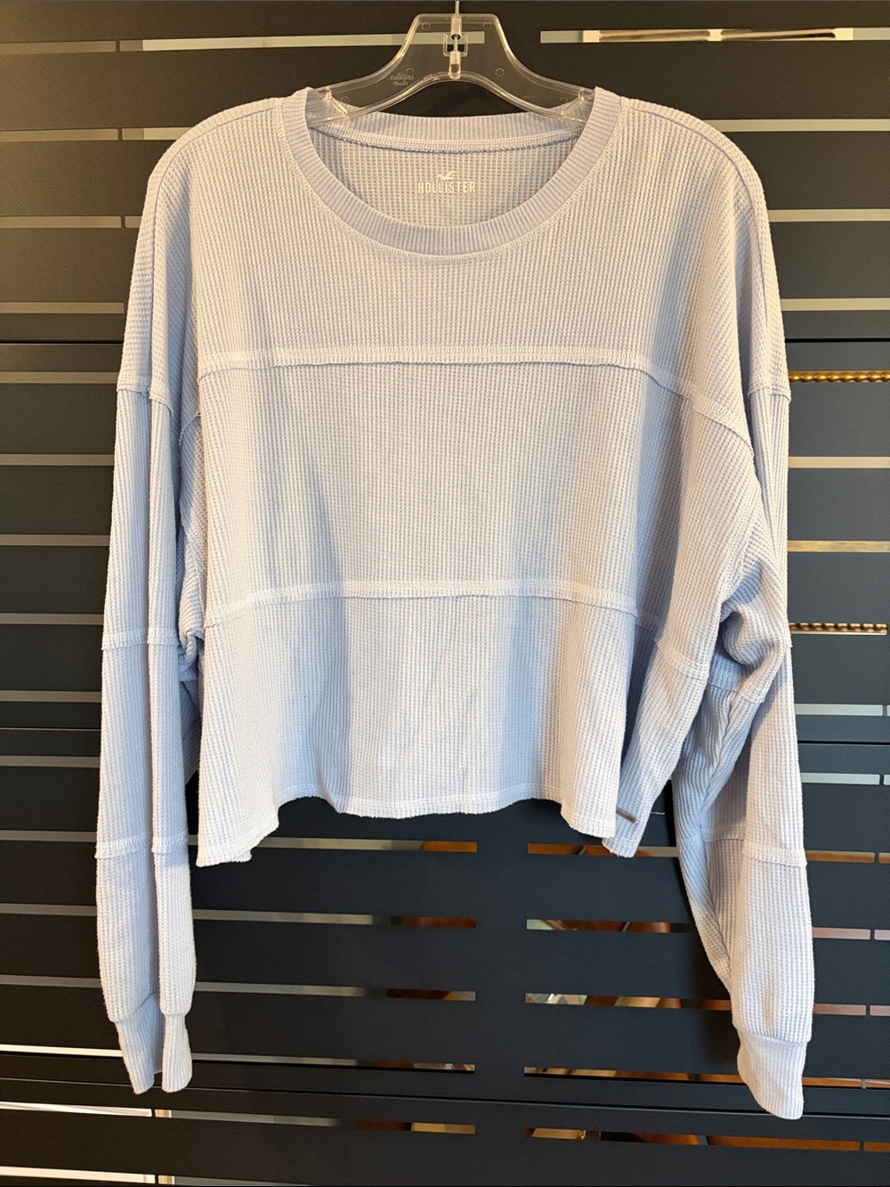Hollister Pale Blue Waffle-Knit Cropped Long Sleeve